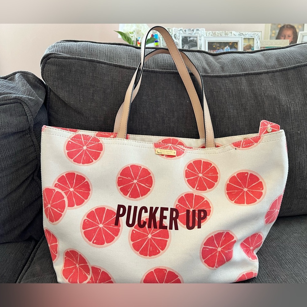 Kate Spade Pucker Up Grapefruit Canvas Tote Bag